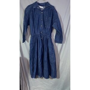 Vintage Blue Denim Dress Button Front Cowgirl 80's Style Ransom Size 18